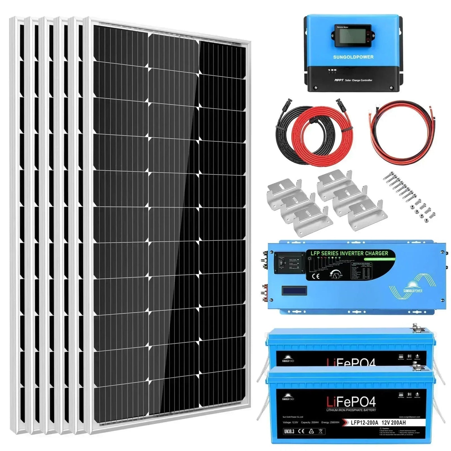 Off Grid Solar Kit 3000W Inverter 12VDC 120V Output Battery 600 watt Solar Back Up SGK-PRO3
