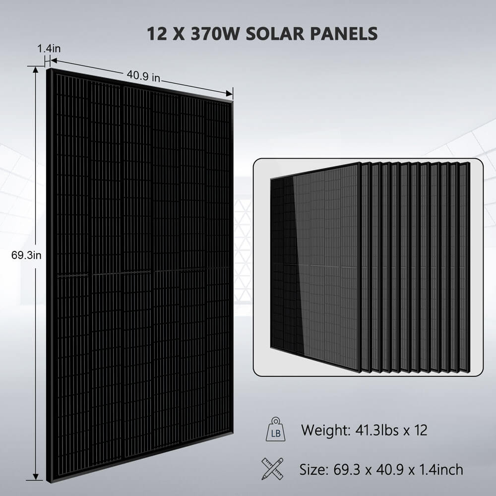 Off-Grid Solar Kit 13000W 48VDC 120VAC/240V 20.48KWH Lithium Battery 12 X 370 Watts Solar Panels SGM-1320M