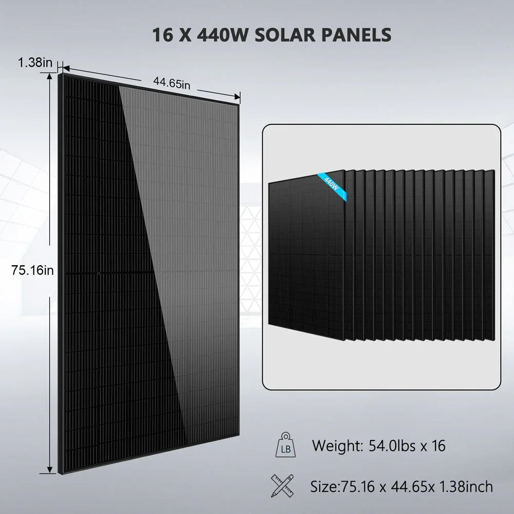 Hybrid Solar Kit 11.4KW 48V Split Phase 20.48KWH Lithium Battery 16 X 450 Watt Solar Panel SGH-11N2E
