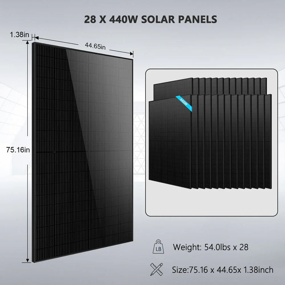 Hybrid Solar Kit 11.4KW 48V Split Phase 30.72KWH Lithium Battery 28 X 450 Watt Solar Panel SGH-11N3E