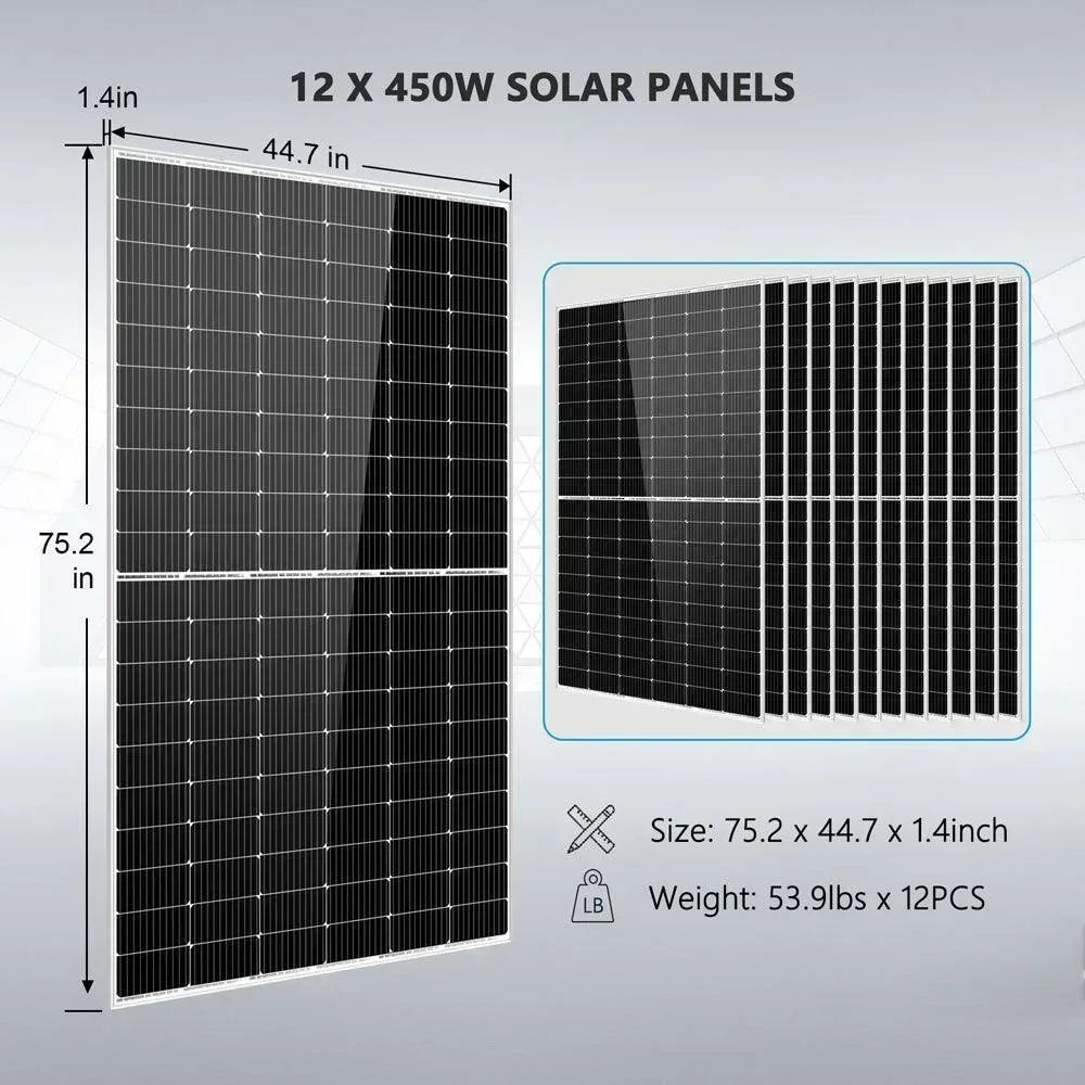 Complete Off Grid Solar Kit 8000W 48V 120V/240V output 10.24KWH Lithium Battery 5400 Watt Solar Panel SGK-8MAX