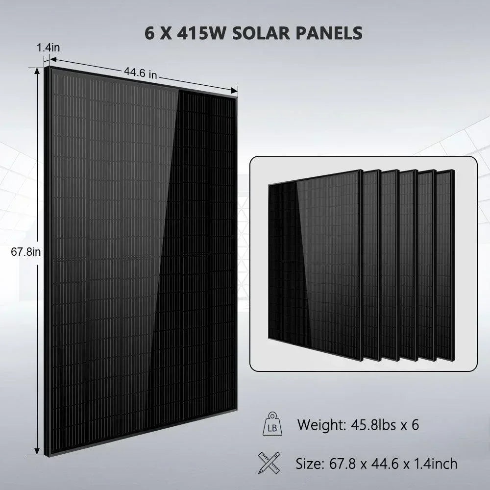 Off-Grid Solar Kit 5000W 48VDC 120V 10.24KWH Lithium Battery 6 X 415 Watts Solar Panels SGR-5KE