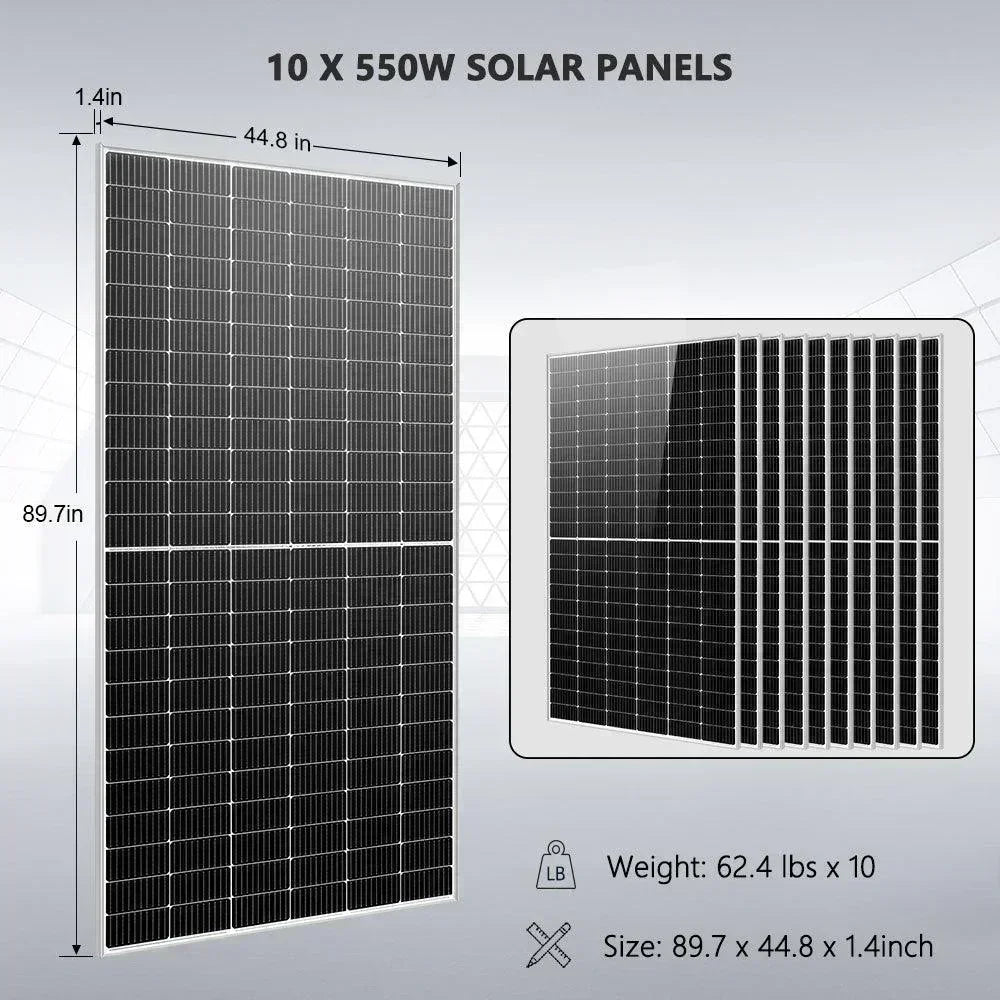Off Grid Solar Kit 10 X 550 Watts Solar Panels 4 X 5.12KWh Powerwall Lithium Battery 10KW Solar Inverter 48vdc 120v/240v SGM-10K20