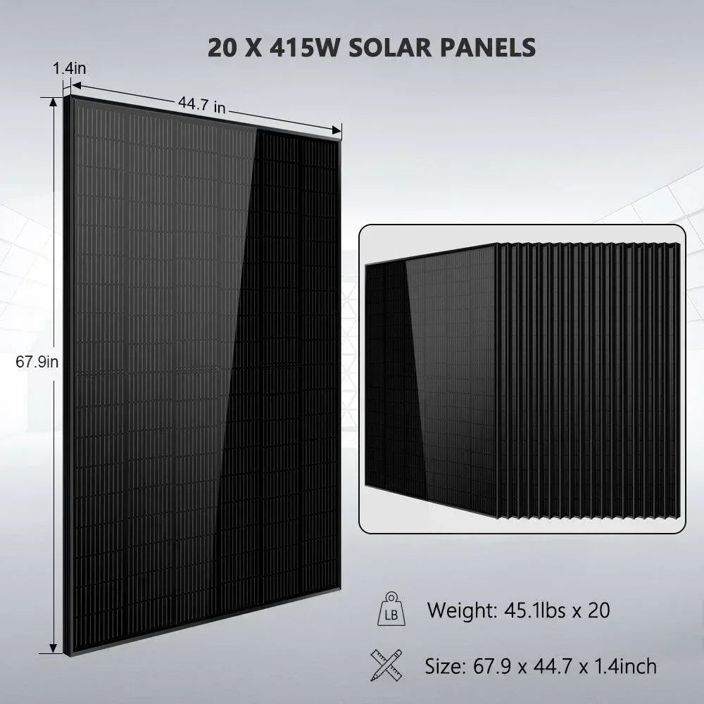 Off-Grid Solar Kit 15000W 48VDC 120V/240V 30.72KWH Lithium Battery 20 X 415 Watts Solar Panels SGR-15K20E