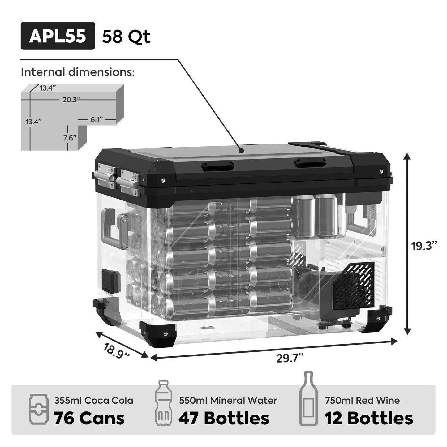 ICECO APL55 58QT Dual Zone 12 Volt Fridge Refrigerator + Magnetic Battery