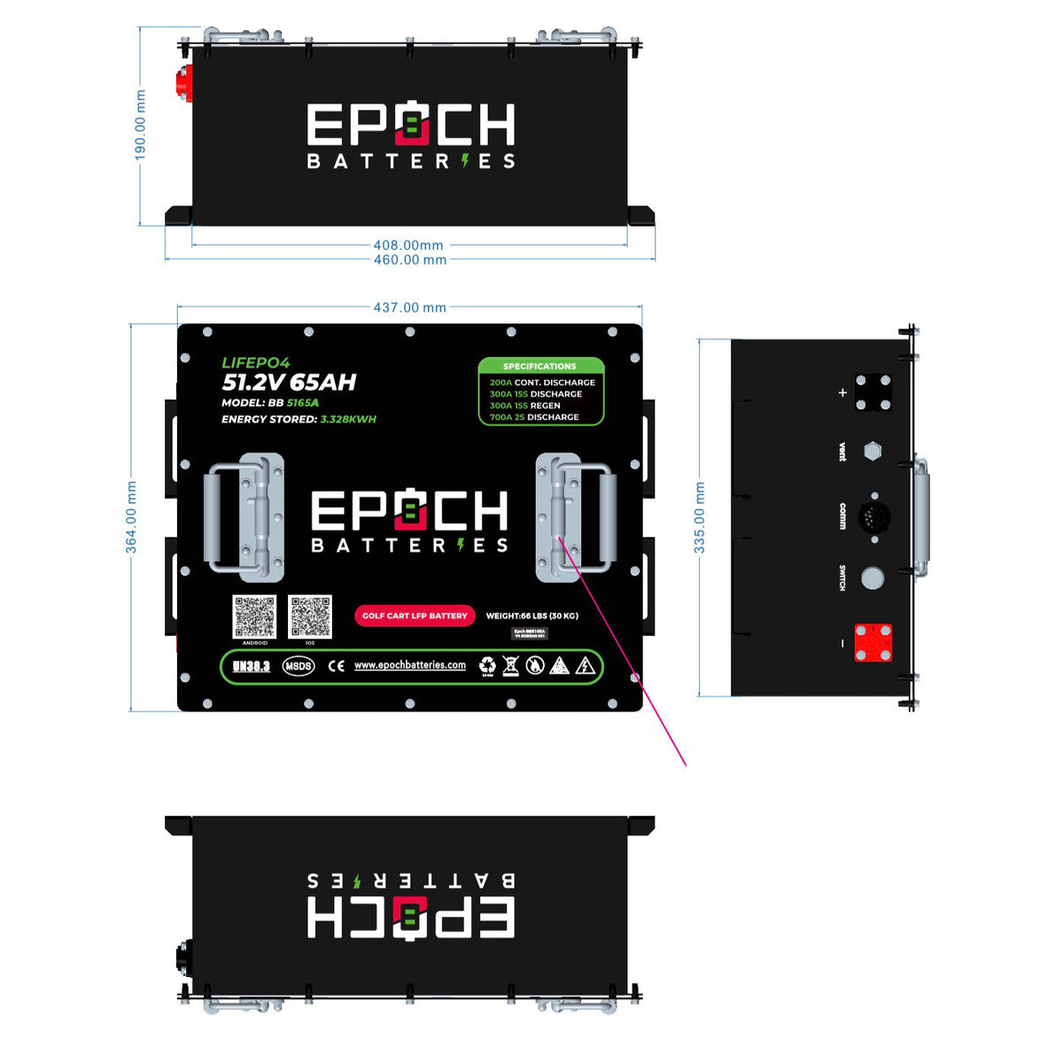 48V 65Ah Golf Cart Battery Complete Kit - Lithium (LiFePO4)