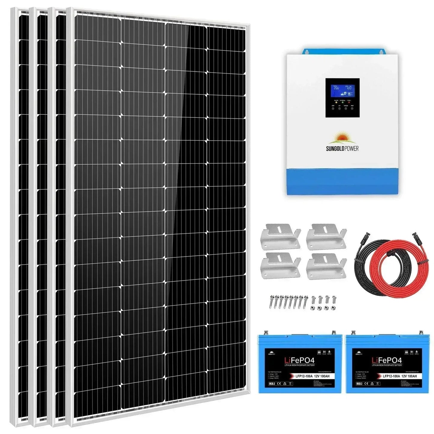 Sungold Power Solar Kit 3000W 24V Inverter 120V output Lithium Battery 800 Watt Solar Panel SGKT-3PRO