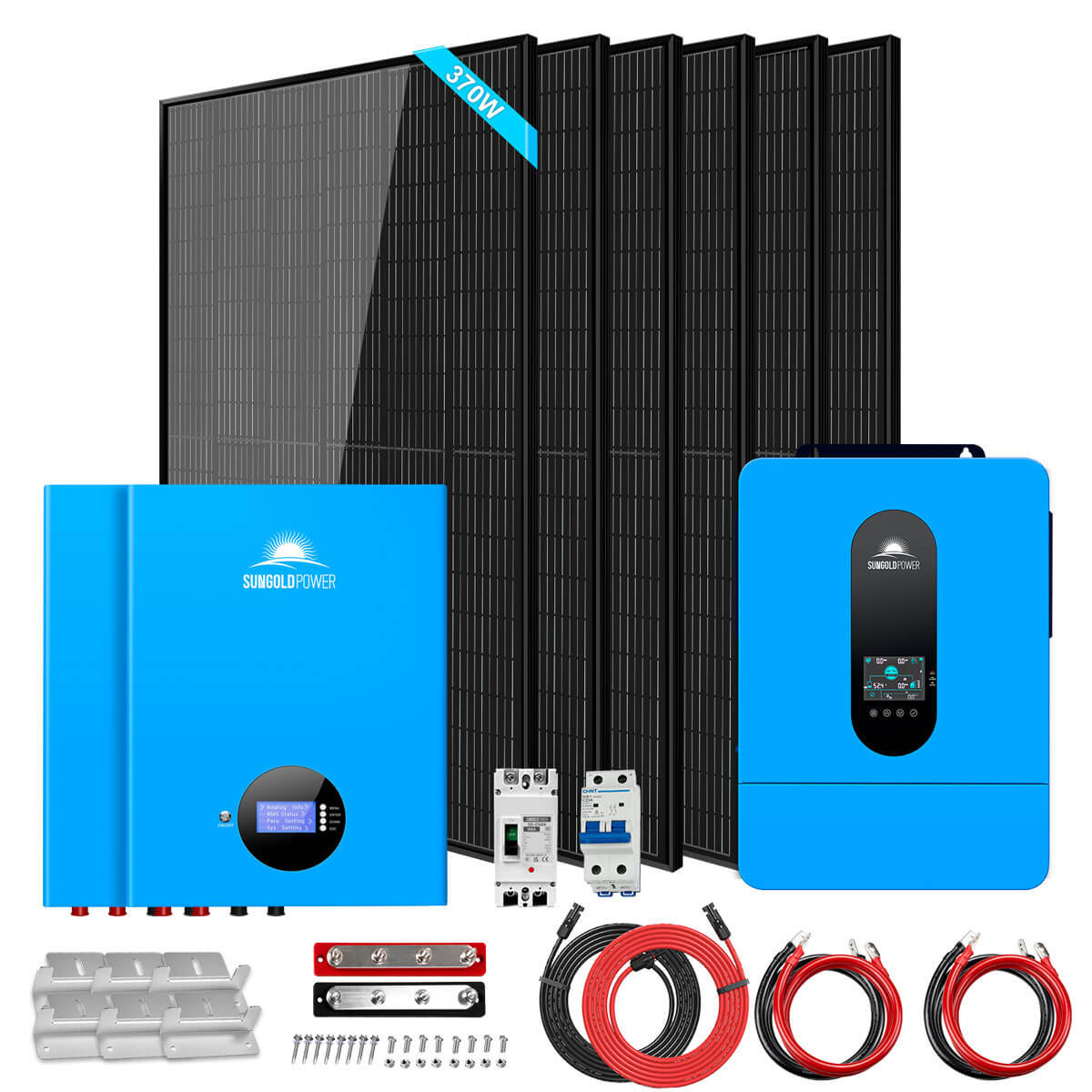 Off-Grid Solar Kit 6500W 48VDC 120/240VAC 5.12KWH/10.24KWH Lithium Battery 6 X 370 Watts Solar Panels SGM-655M/ SGM-6510M