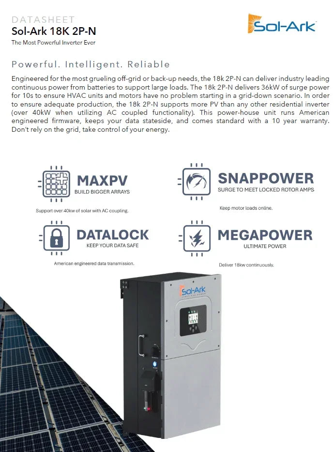 Sol-Ark 18K Hybrid Solar Inverter 18K-2P-N All in One