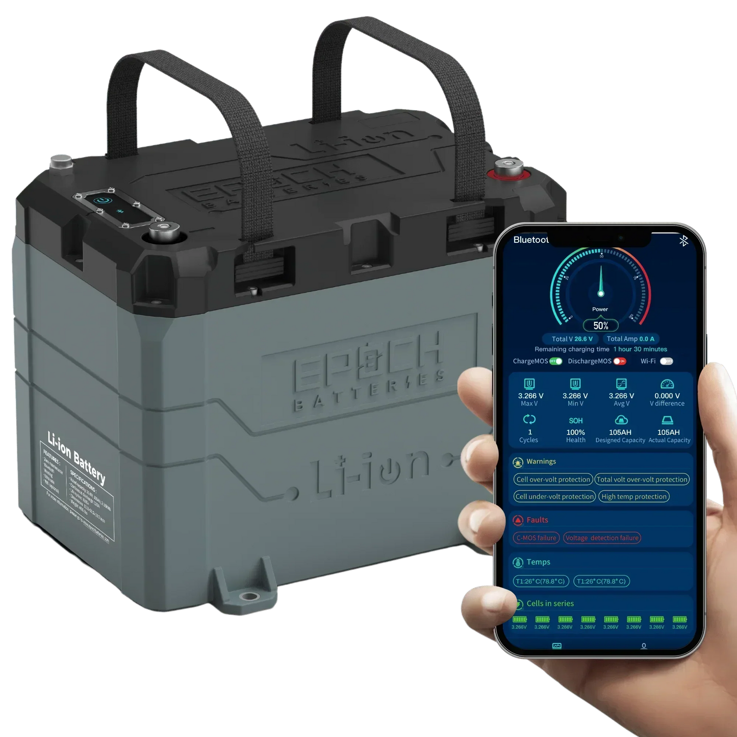 Epoch Batteries 24V 60Ah (1.54kWh) Pro Series - Heated, Bluetooth & Victron Comms LiFePO4 Battery