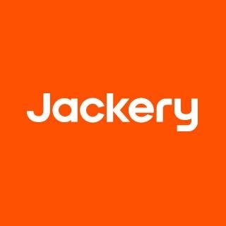 Jackery logo on orange background.