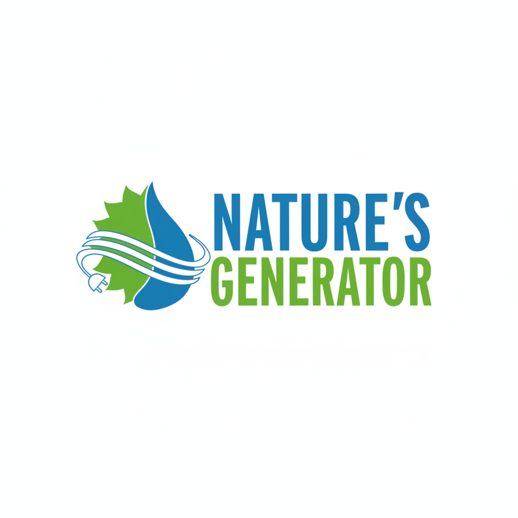 Nature's Generator logo with blue and green text and a leaf-plug graphic.