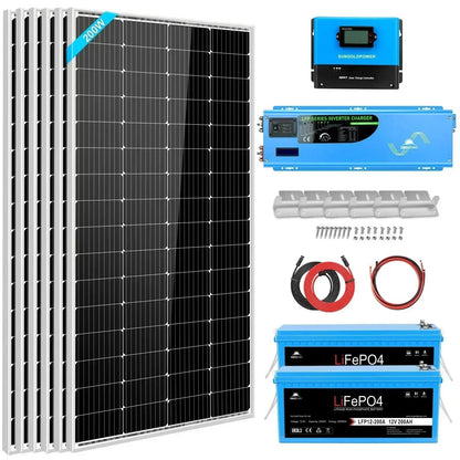 Sungold Power Off Grid Solar Kit 4000W Inverter 12VDC 120V/240V Battery 1200 Watt Solar Back Up SGK-PR4S