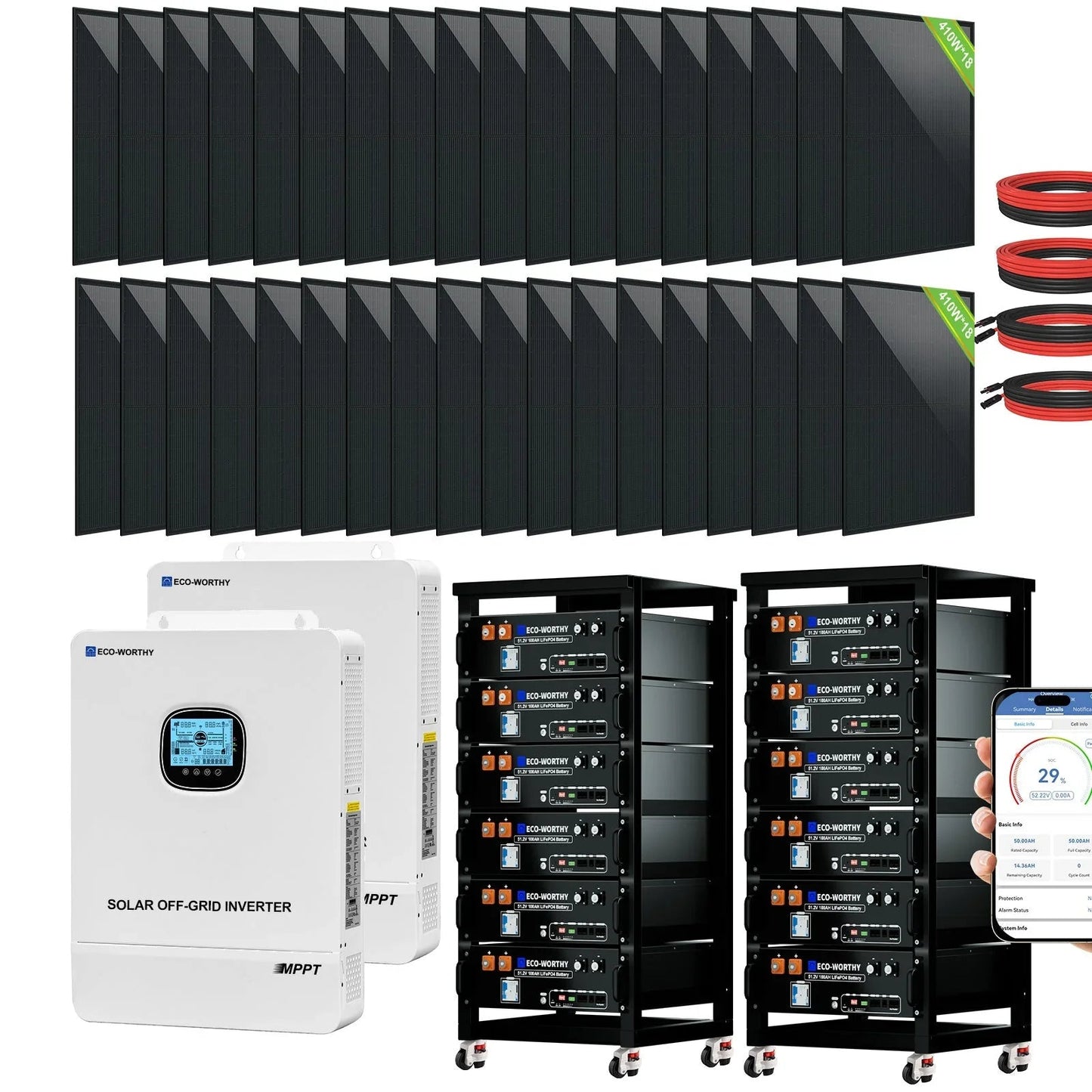 ECO-WORTHY Complete Off-Grid Solar Power System - 10000W 120/240V Output | 20.48kWh/61.44kWh Lithium Battery | 4920 Watts/14760Watts PV Input