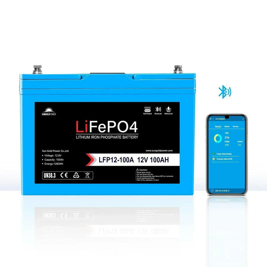 Sungold Power 12V 100AH LiFePO4 Deep Cycle Lithium Battery / Bluetooth /Self-heating / IP65