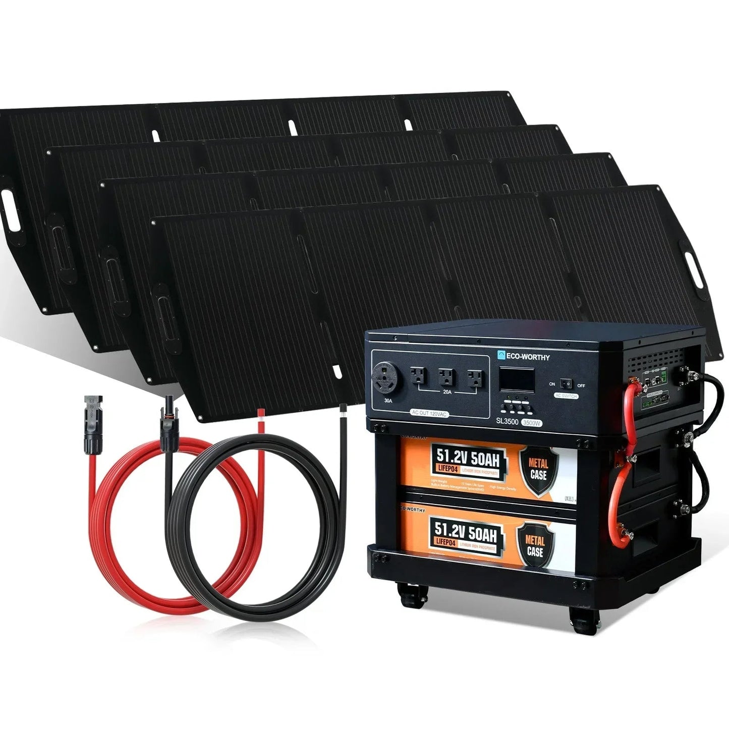 ECO-WORTHY SL3500 Stackable Power Station with 4×200W Portable Solar Panels | 5120 Wh Capacity | Emergency Backup | Portable & Expandable Power & Capacity
