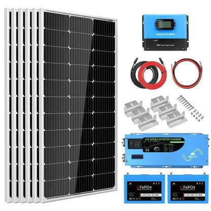 Off Grid Solar Kit 3000W Inverter 12VDC 120V Output Battery 600 watt Solar Back Up SGK-PRO3
