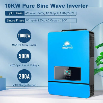 Off-Grid Solar Kit 10KW 48VDC 120V/240V LifePo4 20.48KWH Lithium Battery 12 X 450 Watts Solar Panels SGR-10K20E