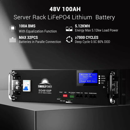 Off-Grid Solar Kit 5000W 48VDC 120V 10.24KWH Lithium Battery 6 X 415 Watts Solar Panels SGR-5KE