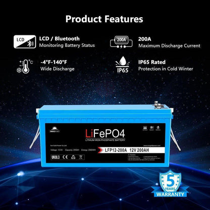 Sungold Power 12V 200Ah LiFePo4 Deep Cycle Lithium Battery Bluetooth / Self-Heating / IP65