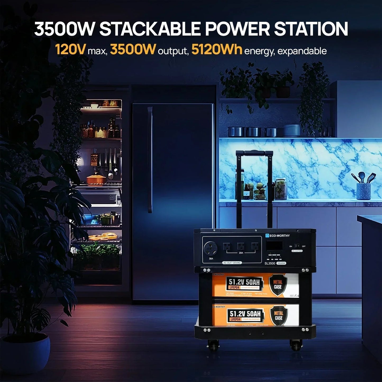 ECO-WORTHY SL3500 Stackable Power Station with 4×200W Portable Solar Panels | 5120 Wh Capacity | Emergency Backup | Portable & Expandable Power & Capacity