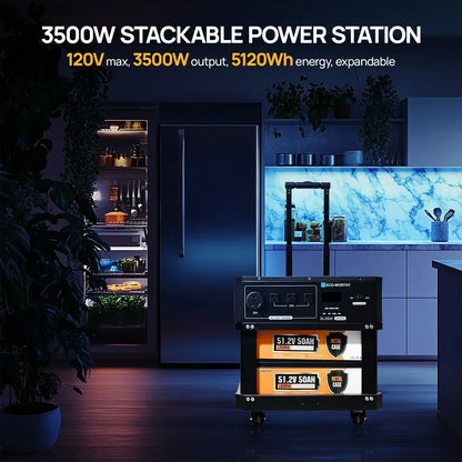 ECO-WORTHY SL3500 Stackable Power Station with 4×200W Portable Solar Panels | 5120 Wh Capacity | Emergency Backup | Portable & Expandable Power & Capacity