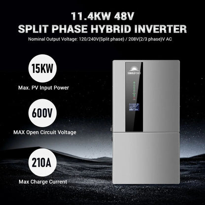 Hybrid Solar Kit 11.4KW 48V Split Phase 51.2 KWH Lithium Battery 36 X 450 Watt Solar Panel SGH-11N5E