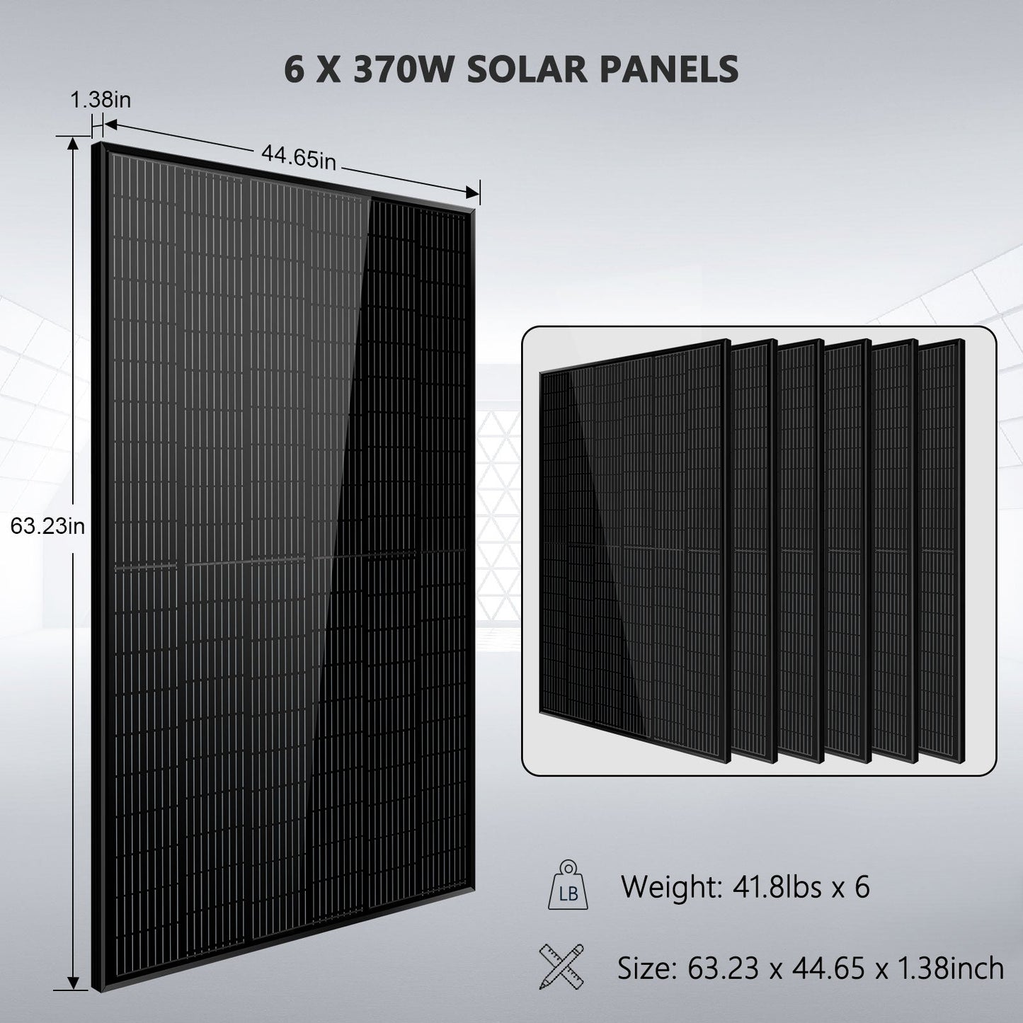 Off-Grid Solar Kit 5000W 48VDC 120V 10.24KWH Lithium Battery 6 X 370 Watts Solar Panels SGM-5K10M