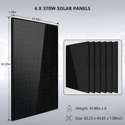 Off-Grid Solar Kit 5000W 48VDC 120V 10.24KWH Lithium Battery 6 X 370 Watts Solar Panels SGM-5K10M