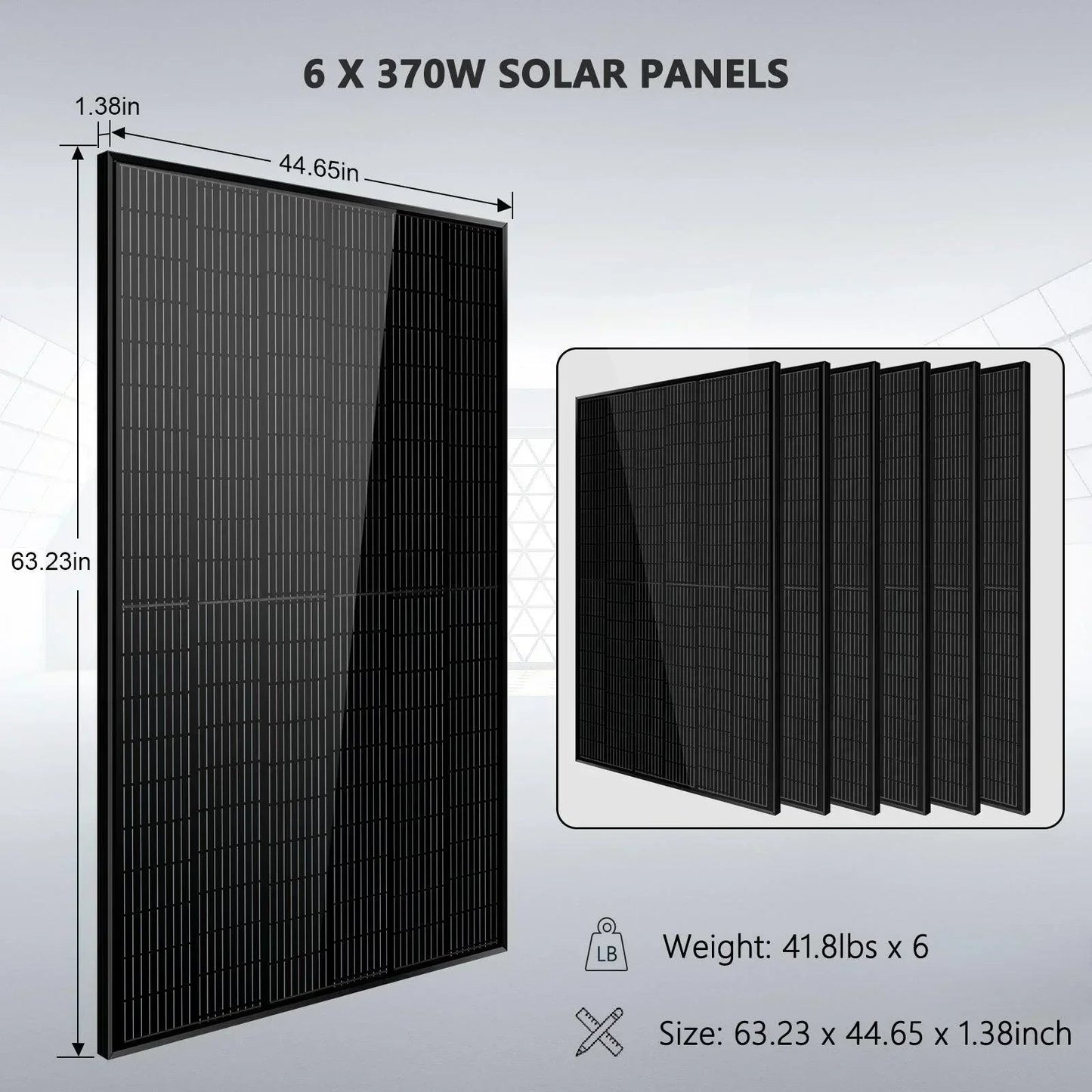 Off Grid Solar Kit 6000W 24VDC 120V/240V 10.24KWH Lithium Battery 6 X 370 Watt Solar Panels SGK-PRO62