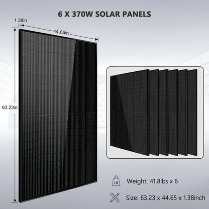 Off Grid Solar Kit 6000W 24VDC 120V/240V 10.24KWH Lithium Battery 6 X 370 Watt Solar Panels SGK-PRO62