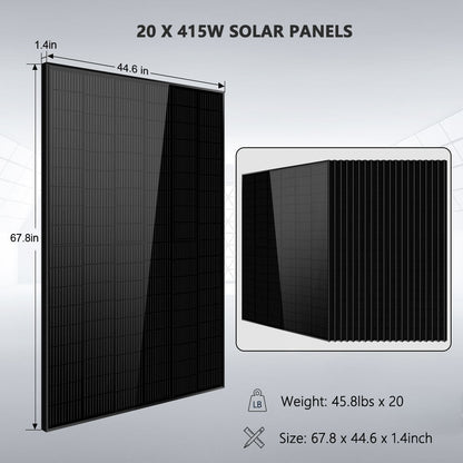 Off-Grid Solar Kit 13000W 48VDC 120V/240V LifePo4 20.48KWH Lithium Battery 14 X 415 Watts Solar Panels SGR-13KM
