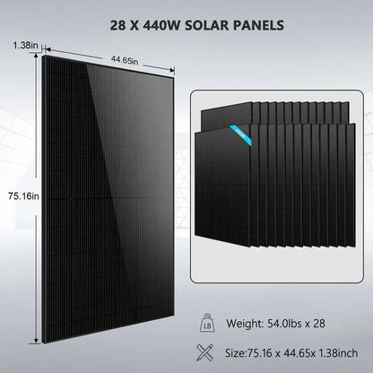 Hybrid Solar Kit 11.4KW 48V Split Phase 30.72KWH Lithium Battery 28 X 450 Watt Solar Panel SGH-11N3E