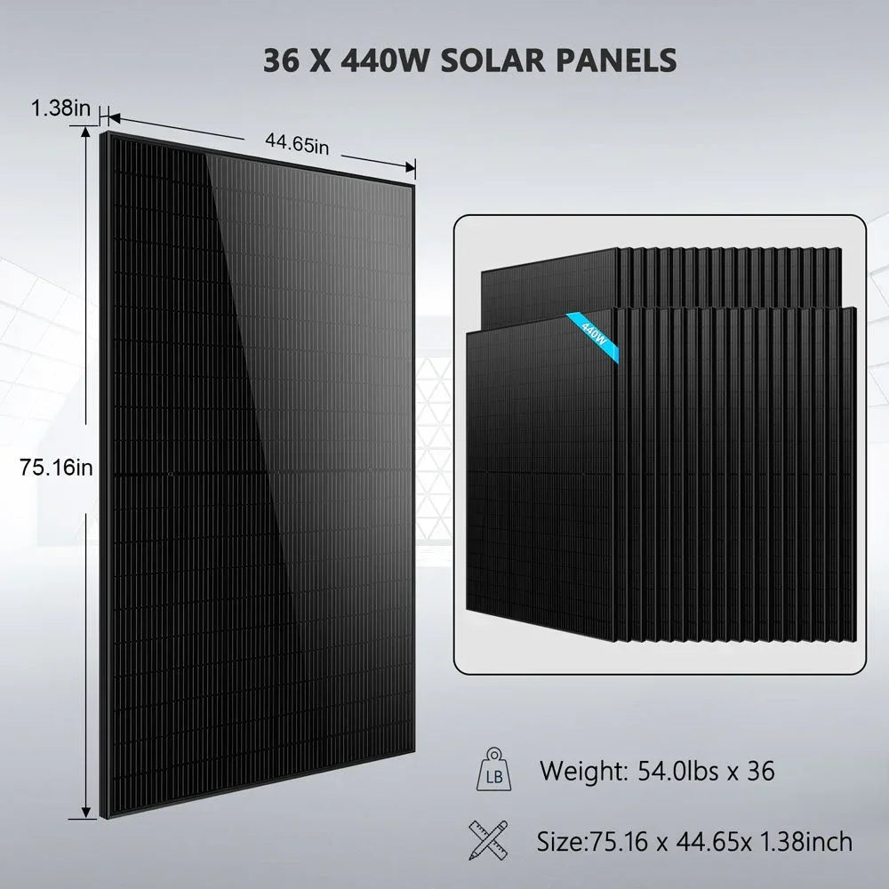 Hybrid Solar Kit 11.4KW 48V Split Phase 51.2 KWH Lithium Battery 36 X 450 Watt Solar Panel SGH-11N5E