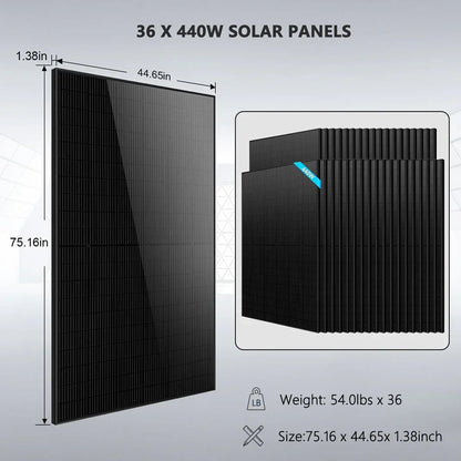 Hybrid Solar Kit 11.4KW 48V Split Phase 51.2 KWH Lithium Battery 36 X 450 Watt Solar Panel SGH-11N5E