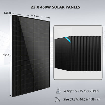 Off Grid Solar Kit 13000W 48VDC 120V/240KWH LiV LifePo4 25.6KWH Lithium Battery 22 X 450 Watts Solar Panels SGR-13K25E