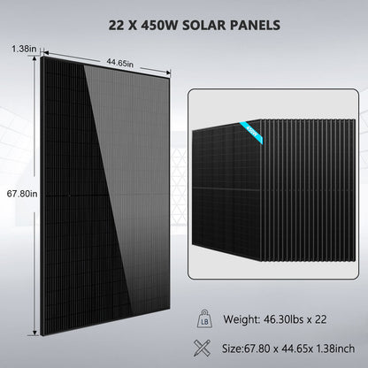 Off Grid Solar Kit 13000W 48VDC 120V/240KWH LiV LifePo4 25.6KWH Lithium Battery 22 X 450 Watts Solar Panels SGR-13K25E