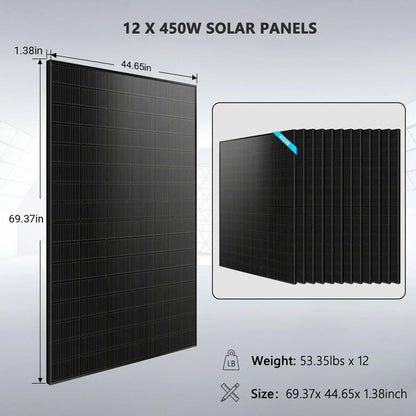 Off-Grid Solar Kit 10KW 48VDC 120V/240V LifePo4 20.48KWH Lithium Battery 12 X 450 Watts Solar Panels SGR-10K20E