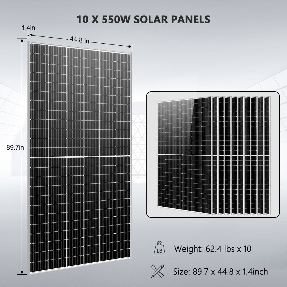 OFF GRID SOLAR KIT 10 X 550 WATTS SOLAR PANELS 4 X 5.12KWH LITHIUM BATTERY 10KW SOLAR INVERTER 48VDC 120V/240V SGM-10K20