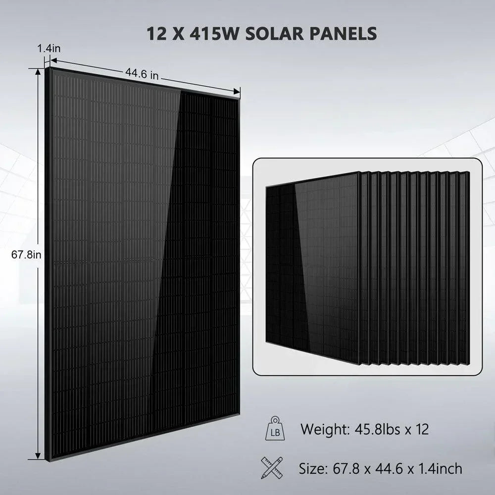Off Grid Solar Kit 12 X 415 Watts Solar Panels 4 X 5.12kwh Lithium Battery 8000W Solar Inverter 48VDC 120V/240V SGM-8K20