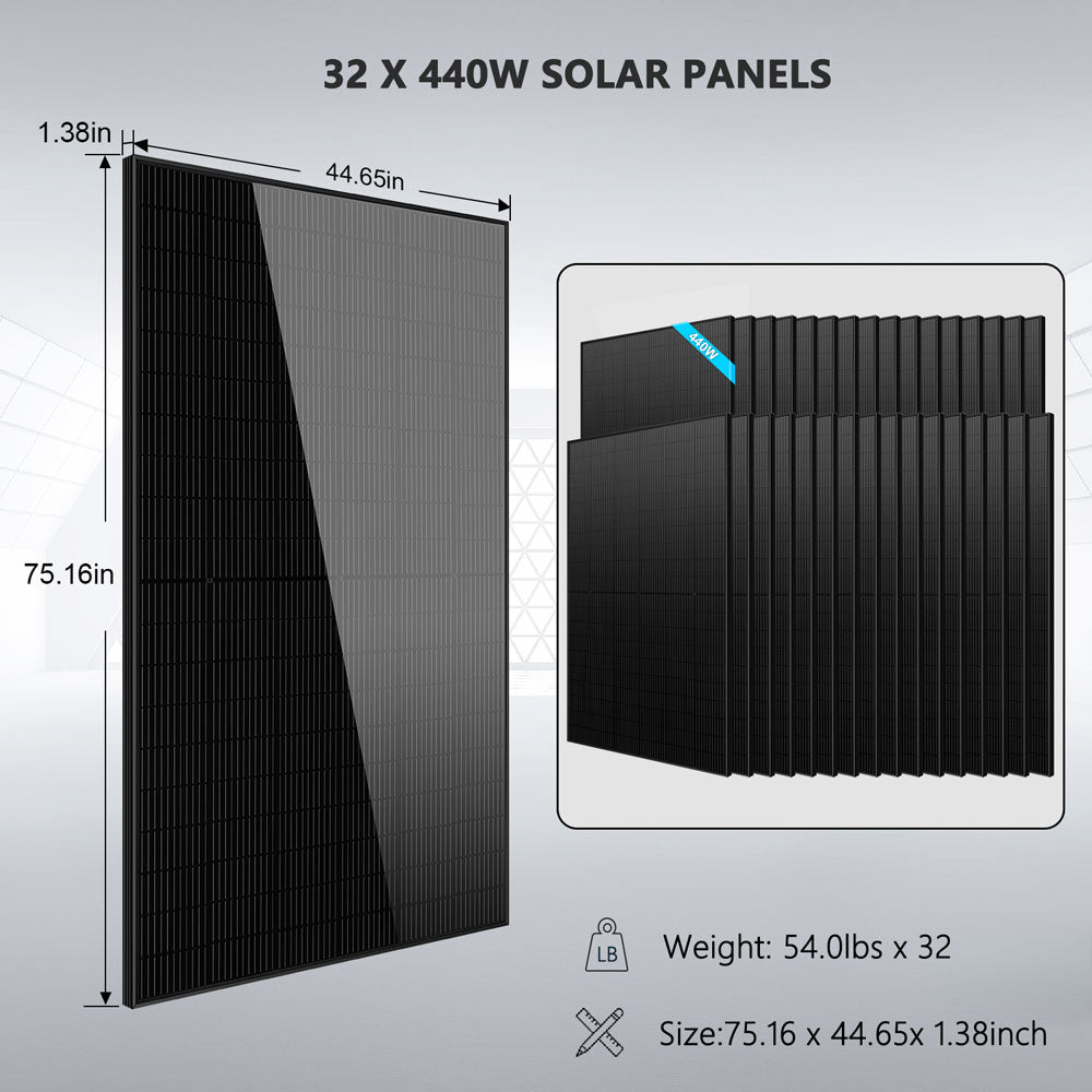 OFF GRID SOLAR KIT 20KW 48VDC 120V/240V LIFEPO4 30.72KWH-32.14KWH LITHIUM BATTERY 32 X 450 WATTS SOLAR PANELS SGR-20K30E