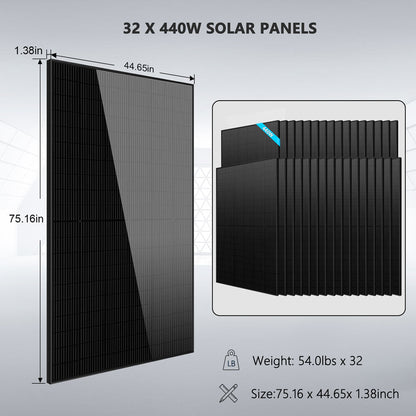OFF GRID SOLAR KIT 20KW 48VDC 120V/240V LIFEPO4 30.72KWH-32.14KWH LITHIUM BATTERY 32 X 450 WATTS SOLAR PANELS SGR-20K30E