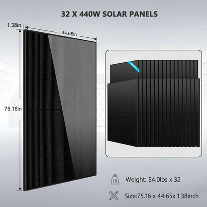Off Grid Solar Kit 20Kw 48VDC 120v/240v 30.72kwh Lithium Battery 32 X 450 Watts Solar Panels SGR-20K30E