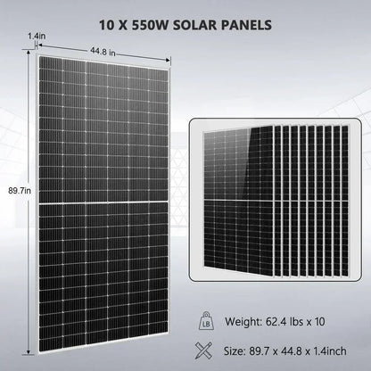 Off Grid Solar Kit 10 X 550 Watts Solar Panels 4 X 5.12KWh Powerwall Lithium Battery 10KW Solar Inverter 48vdc 120v/240v SGM-10K20