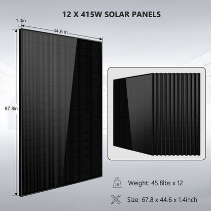 Off-Grid Solar Kit 12000W 48VDC 120V/240V LiFePO4 25.6KWH Lithium Battery 12 X 450 Watts Solar Panels SGR-12K20E