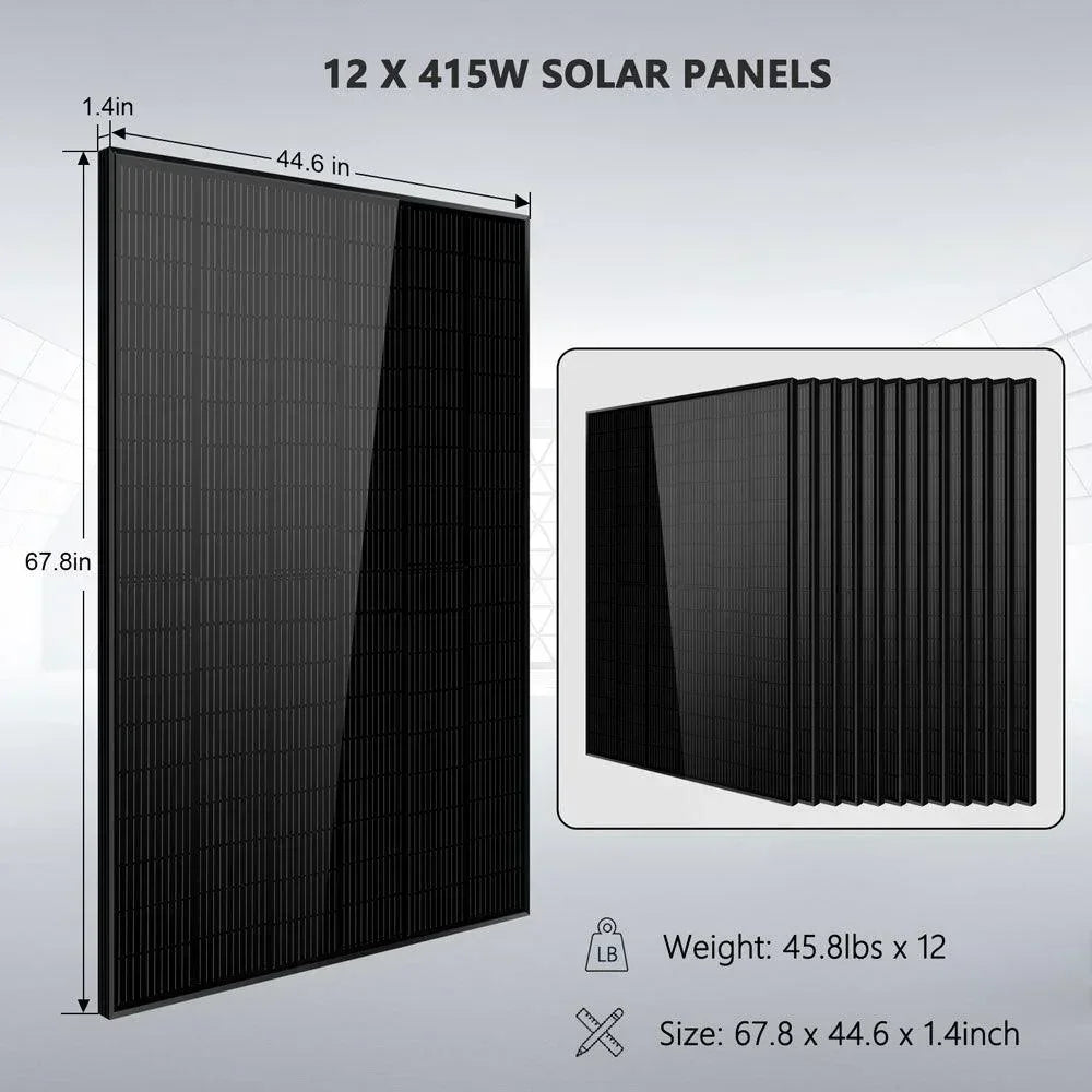 Off Grid Solar Kit 12 X 415 Watts Solar Panels 4 X 5.12kwh Lithium Battery 8000W Solar Inverter 48VDC 120V/240V SGM-8K20