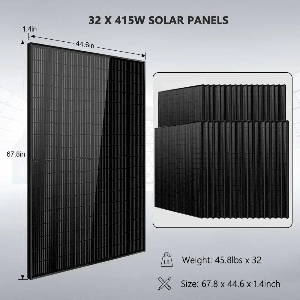 Off Grid Solar Kit 16KW 48VDC 120V/240V 25.6KWH LITHIUM BATTERY 32 X 415 Watts Solar Panels SGR-16K25E