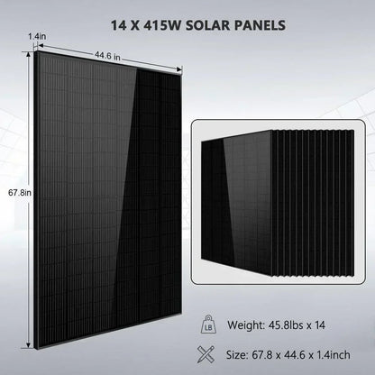 Off-Grid Solar Kit 13000W 48VDC 120V/240V 20.48KWH Lithium Battery 14 X 415 Watts Solar Panels SGR-13KM