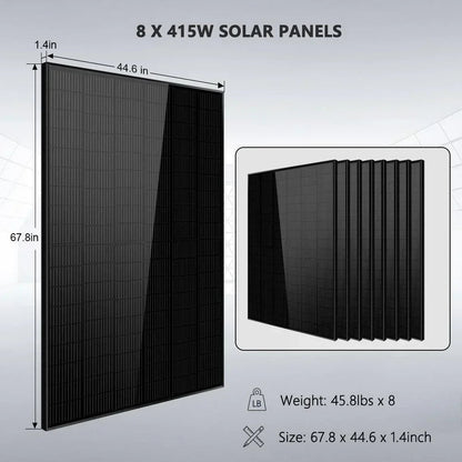 Off-Grid Solar Kit 6500W 48VDC 120/240VAC LifePo4 10.24KWH Lithium Battery 8 X 415W Solar Panels SGR-6510E
