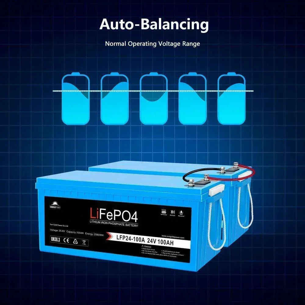 Sungold Power 24V 100Ah LiFePo4 Deep Cycle Lithium Battery Bluetooth Self-Heating / IP65